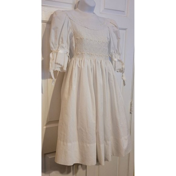 Isabel Garreton White Peter Pan Collar Dress with Bow Size 10